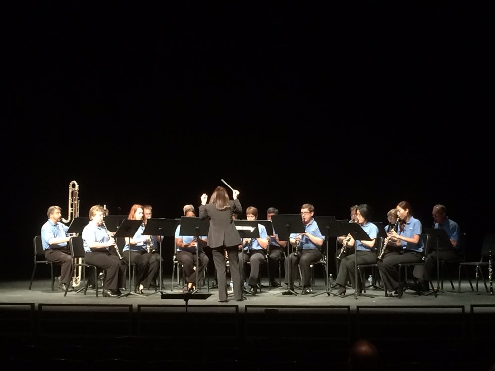 The Clarinet Choir performing on a darkened stage under a single wash of light